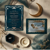 Golden Ornament Celestial Fantasy Ivy Bruiloft Folie Uitnodiging