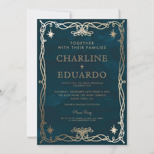 Golden Ornament Celestial Fantasy Ivy Bruiloft Kaart (Voorkant)