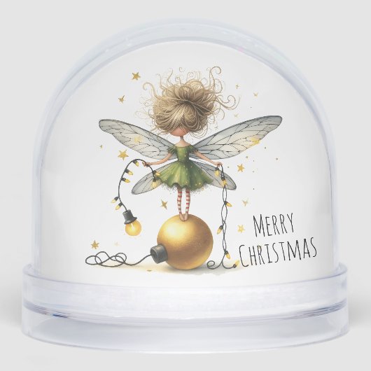 Golden Ornament Fairy Holiday Card Sneeuwbol (Voorkant)