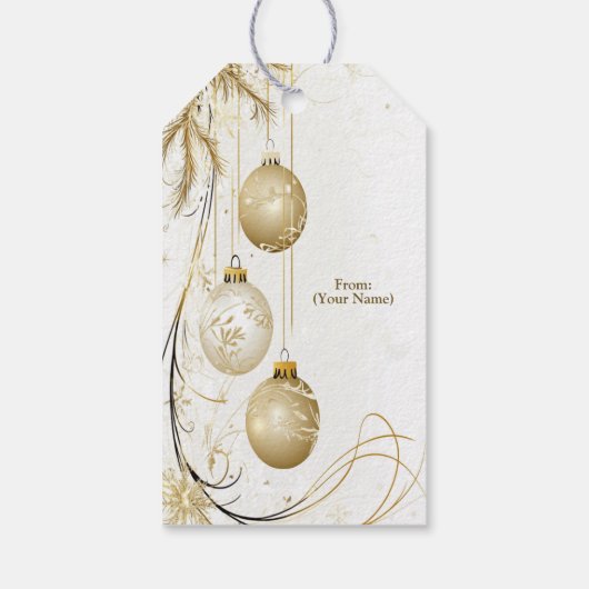 Golden Ornament Kerstfeest Elegant Cadeaulabel (Achterkant)