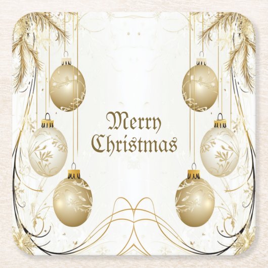 Golden Ornament Kerstfeest Elegant Kartonnen Onderzetters (Voorkant)