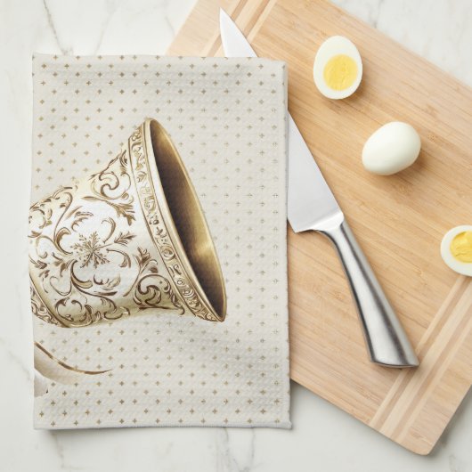 Golden Ornament Kerstfeest Elegant Theedoek (Quarter Fold)