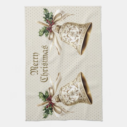 Golden Ornament Kerstfeest Elegant Theedoek (Verticaal)