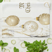 Golden Ornament Kerstfeest Elegant Theedoek (Gevouwen)