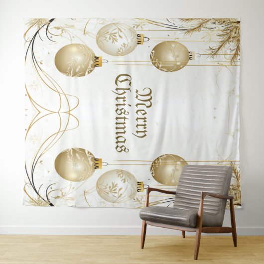 Golden Ornament Kerstfeest Elegant Wandkleed (In Situ (horizontaal))