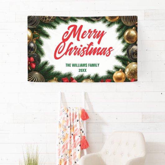 Golden Ornamenten Pine Branches Elegant Christmas Spandoek (Insitu)