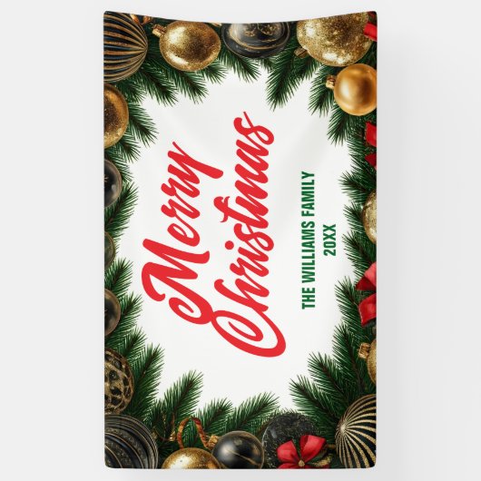 Golden Ornamenten Pine Branches Elegant Christmas Spandoek (Verticaal)