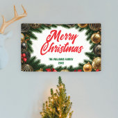 Golden Ornamenten Pine Branches Elegant Christmas Spandoek