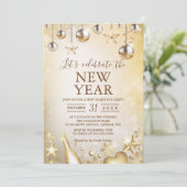 Golden Ornamenten vieren de nieuwjaarspartij Kaart (Staand voorkant)