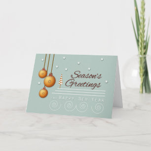 Golden Ornaments on Gray Season's Greetings Feestdagen Kaart