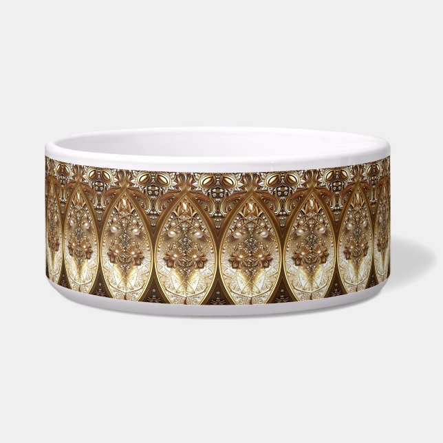 Golden Ornate Ceramic Pet Bowl Voerbakje (Voorkant)
