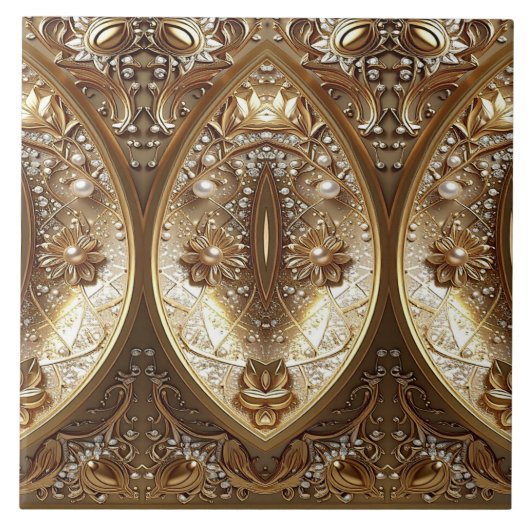 Golden Ornate Ceramic Tile Tegeltje (Voorkant)
