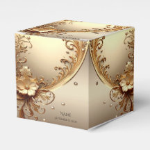Golden Ornate Floral Favor Box