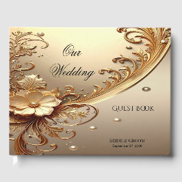Golden Ornate Floral Guest Book Gastenboek