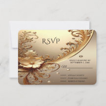 Golden Ornate Floral RSVP Card