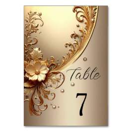 Golden Ornate Floral Table Number Kaart
