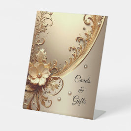 Golden Ornate Floral Tabletop Signs Reclamebord Met Voetstuk