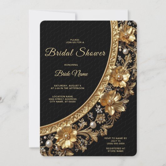 Golden Ornate Frame Bridal Shower Invitation Kaart (Voorkant)