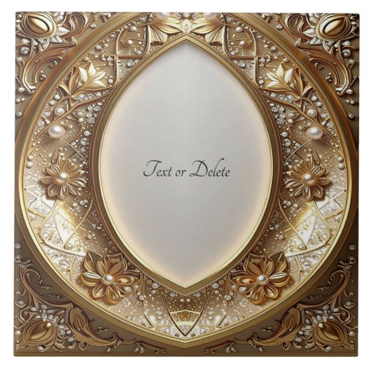 Golden Ornate Frame Ceramic Tile Tegeltje (Voorkant)