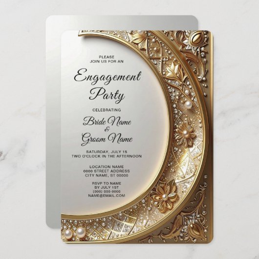 Golden Ornate Frame Engagement Invitation Kaart (Voorkant / Achterkant)