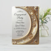 Golden Ornate Frame Engagement Invitation Kaart (Staand voorkant)