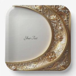 Golden Ornate Frame Paper Plate Papieren Bordje