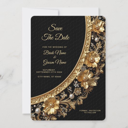 Golden Ornate Frame Save the Date (Voorkant)