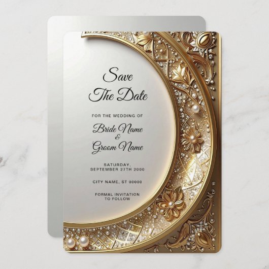Golden Ornate Frame Save the Date (Voorkant / Achterkant)