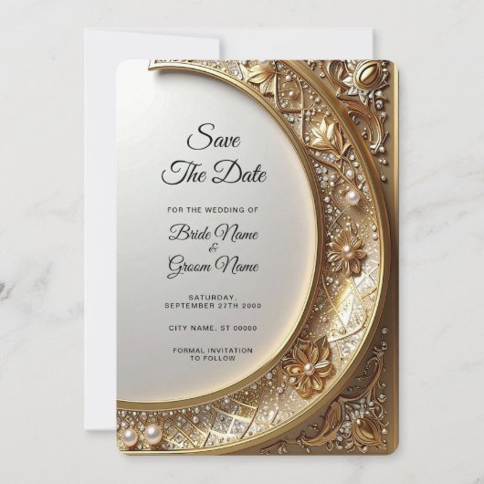 Golden Ornate Frame Save the Date (Voorkant)