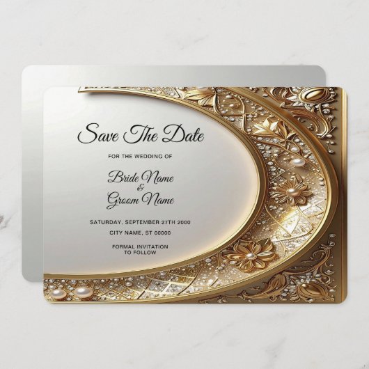 Golden Ornate Frame Save The Date (Voorkant / Achterkant)