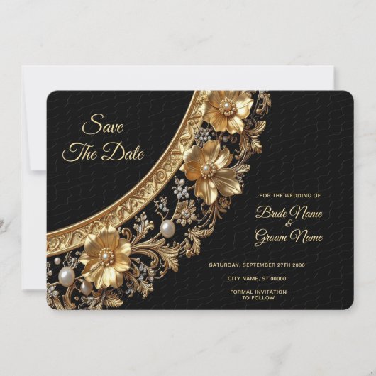Golden Ornate Frame Save The Date (Voorkant)