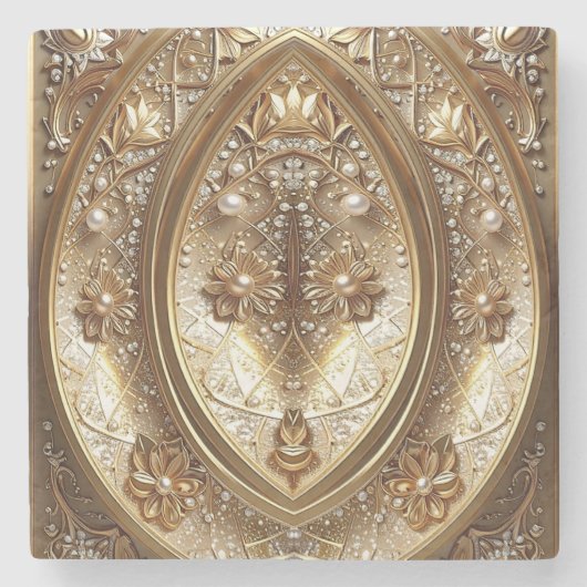 Golden Ornate Frame Stone Coaster Stenen Onderzetter (Voorkant)