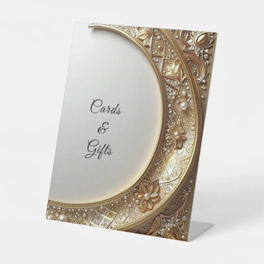 Golden Ornate Frame Tabletop Signs Reclamebord Met Voetstuk (Voorkant)