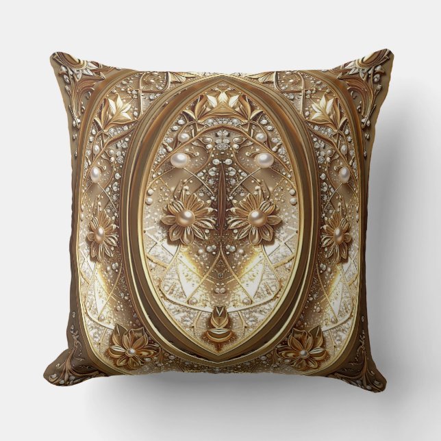 Golden Ornate Frame Throw Pillow Kussen (Voorkant)