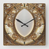 Golden Ornate Frame Wall Clock Vierkante Klok (Voorkant)