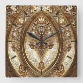 Golden Ornate Frame Wall Clock Vierkante Klok (Voorkant)