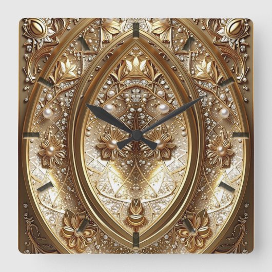 Golden Ornate Frame Wall Clock Vierkante Klok (Voorkant)