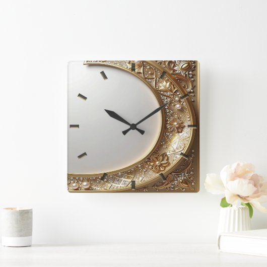 Golden Ornate Frame Wall Clock Vierkante Klok (Huis)