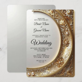 Golden Ornate Frame Wedding Invitation Kaart