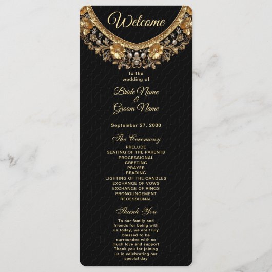 Golden Ornate Frame Wedding Program Programmakaart (Voorkant)