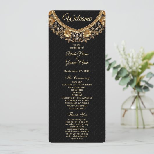 Golden Ornate Frame Wedding Program Programmakaart (Staand voorkant)