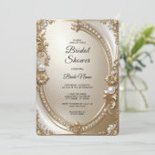 Golden Ornate Frame with Pearls Bridal Shower Kaart (Staand voorkant)