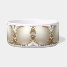 Golden Ornate Frame with Pearls Ceramic Pet Bowl