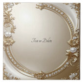 Golden Ornate Frame with Pearls Ceramic Tile Tegeltje (Voorkant)