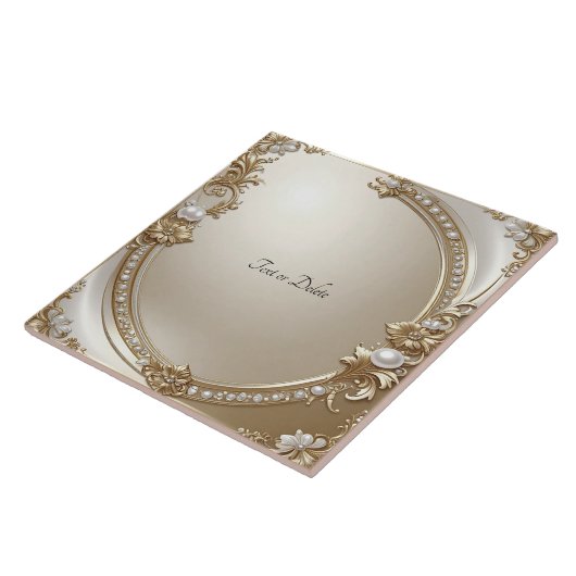 Golden Ornate Frame with Pearls Ceramic Tile Tegeltje (Zijkant)