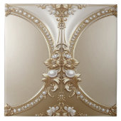 Golden Ornate Frame with Pearls Ceramic Tile Tegeltje (Voorkant)