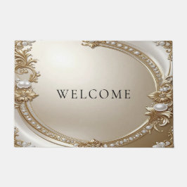 Golden Ornate Frame with Pearls Doormat Deurmat