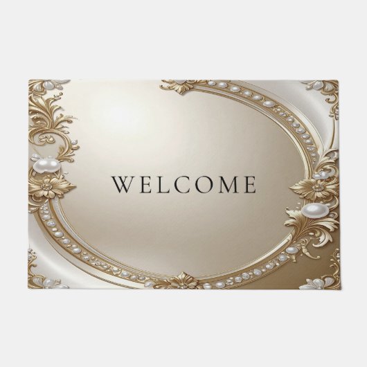 Golden Ornate Frame with Pearls Doormat Deurmat (Voorkant)