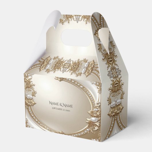 Golden Ornate Frame with Pearls Favor Box Bedankdoosjes (Voorkant Zijde)