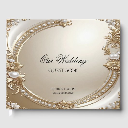 Golden Ornate Frame with Pearls Guest Book Gastenboek (Voorkant)